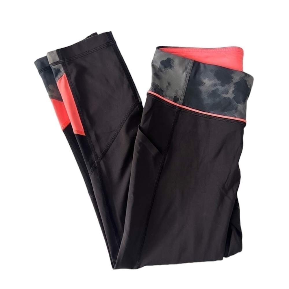 LULULEMON Women's Black with Orange Pace Rival Mid-Rise Crop 22” Pant - Size 4